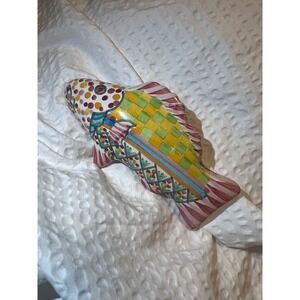 MacKenzie-Childs Ceramic Fish Knob 5in Colorful Checker Pink Pull Handle